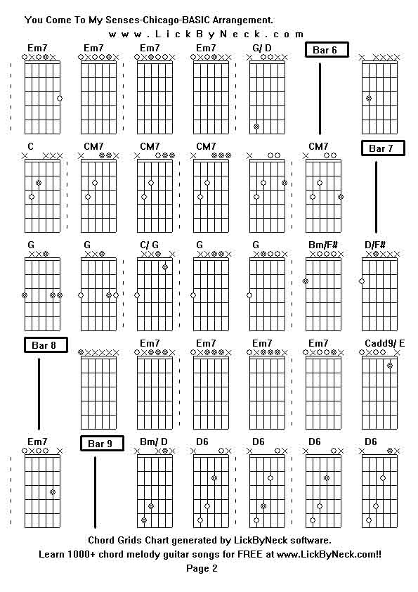 Chord Grids Chart of chord melody fingerstyle guitar song-You Come To My Senses-Chicago-BASIC Arrangement,generated by LickByNeck software.